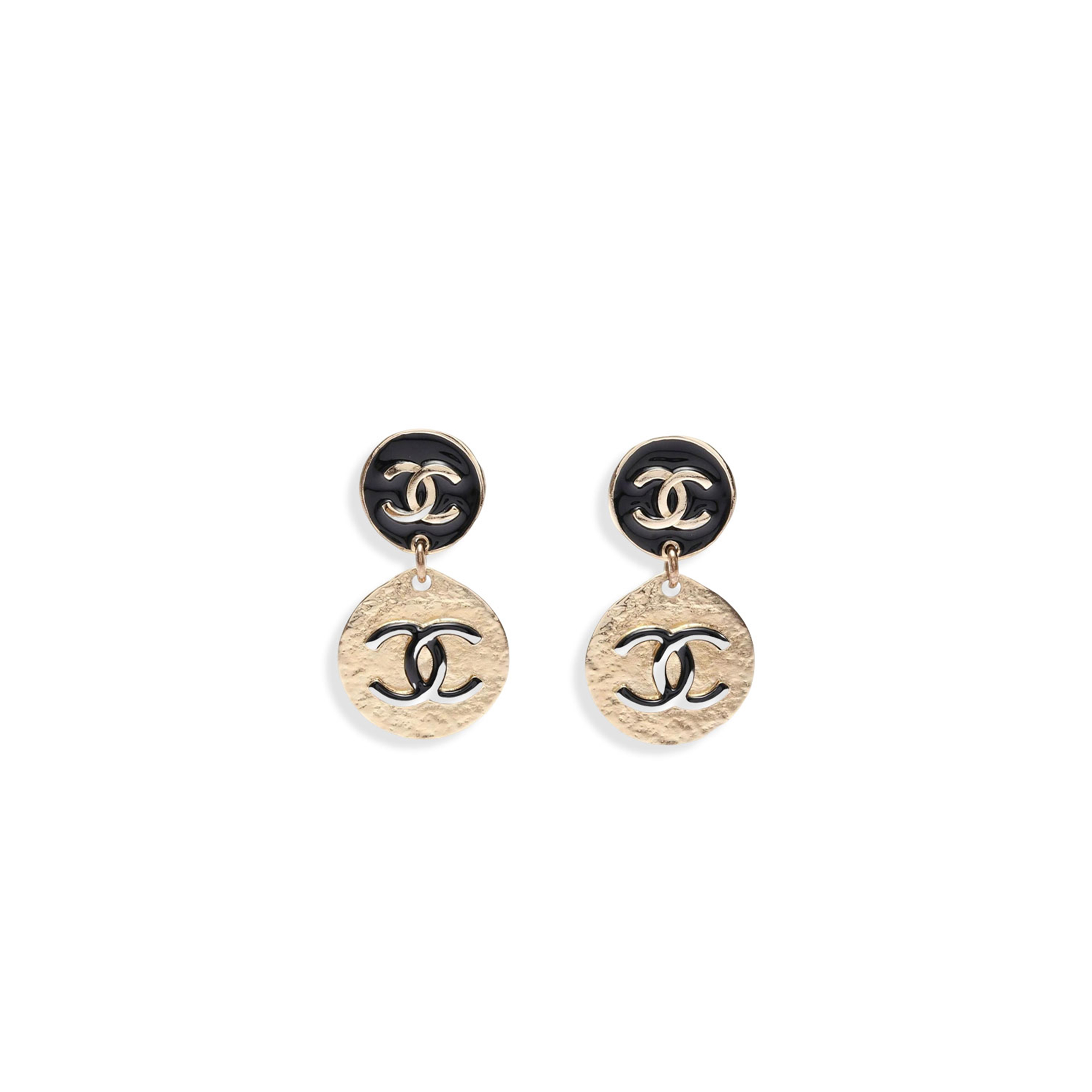 CHANEL DOUBLE COCO MARK EARRINGS GOLD BLACK 